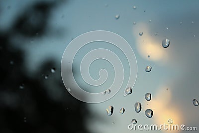 Drops on the windowpane. Autumn day, rain, bad weather. Stock Photo