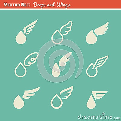 Drops and wings. Vector design elements Vector Illustration