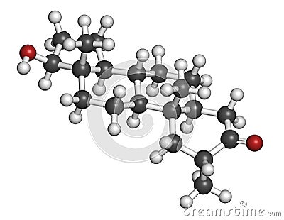 Drostanolone anabolic steroid molecule. 3D rendering. Atoms are represented as spheres with conventional color coding: hydrogen . Stock Photo