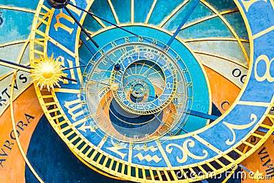 Droste effect background based on Prague astronomical clock. Abstract design for concepts related to astrology and fantasy Stock Photo
