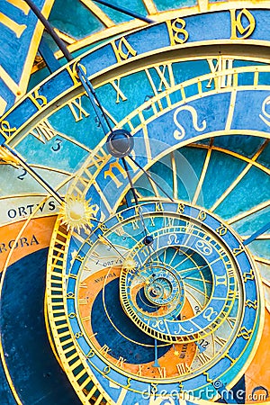Droste effect background based on Prague astronomical clock. Abstract design for concepts related to astrology and fantasy Stock Photo