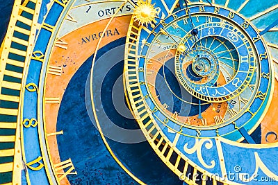 Droste effect background based on Prague astronomical clock. Abstract design for concepts related to astrology and fantasy Stock Photo