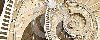 Droste effect background based on Prague astronomical clock. Abstract design for concepts related to astrology and fantasy Stock Photo