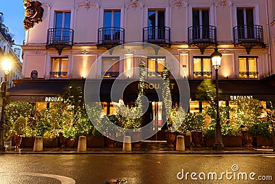 Drouant is historic Parisian restaurant founded in 1880, located in the very center of Paris. It has hosted the famous Editorial Stock Photo