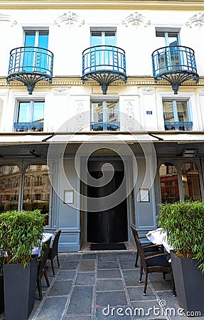 Drouant is historic Parisian restaurant founded in 1880, located in the very center of Paris, between the Opera Garnier Editorial Stock Photo