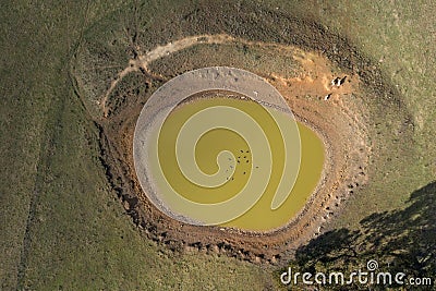 A drought affected livestock water dam in regional Australia Stock Photo