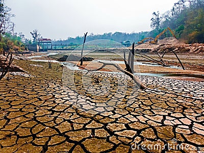 Drought cracked desert landscape Stock Photo