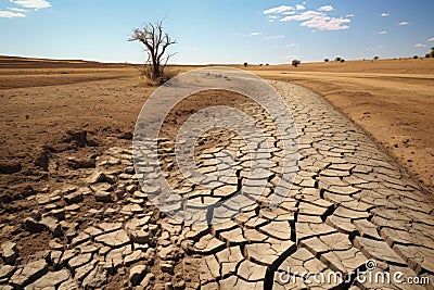 Drought-Stricken Farmlands,and cracked farmlands resulting from El Nino induced drought Stock Photo