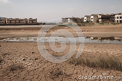 drought-stricken town, with empty reservoirs and dry rivers Stock Photo