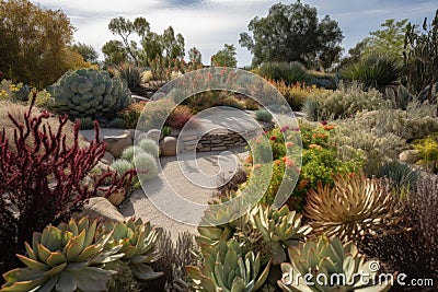 drought-tolerant garden featuring native plants and water-wise design Stock Photo
