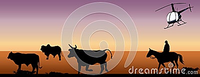 Droving in Australian with helicopter Vector Illustration
