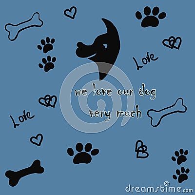 Drowing with dog and dog`s foot prints and ossicle Stock Photo