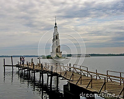 Drowned bell tower in Kalyasin, Russia Stock Photo