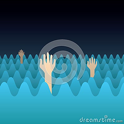 Drowning Hands Cartoon Illustration