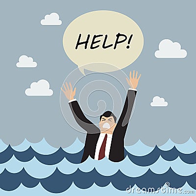 Drowning man screaming for help Vector Illustration