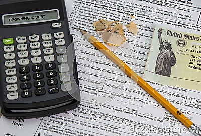 Drowning in Tax Debt Stock Photo