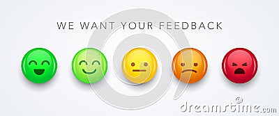 Vector illustration user experience feedback concept different mood smiley emoticons emoji icon positive, neutral and negative. Vector Illustration