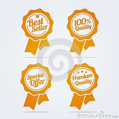 Vector illustration flat ribbonicon. Medal in flat style with Best Seller, 100% Quality, Special Offer, Premium Quality Vector Illustration