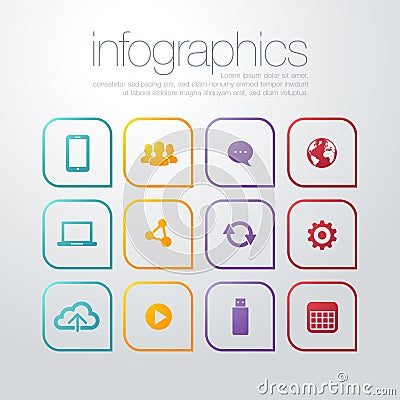 Vector colorful flat thin line icons modern design style, set of seo service symbols, website search engine, web analytics and int Vector Illustration