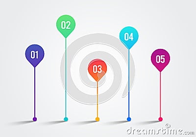 Vector Illlustration Timeline 3d Infographic 1 to 5 Design Template. Charts, Diagrams and other Vector Elements for Data and Vector Illustration