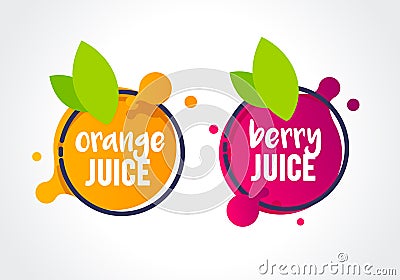 Vector Illustration fresh berry and orange fruit label icon. healthy juice design sticker. Vector Illustration