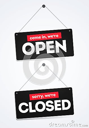 Vector Illustration Come In We re Open, Sorry We Are Closed Door Signs Stickers Vector Illustration