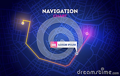 Vector Dark Dashboard Theme Infographic Of City Map Navigation Vector Illustration