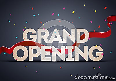 Vector Grand Opening Ceremony Poster Design with Red Ribbon Vector Illustration