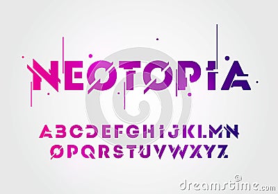 Vector illustration abstract technology neon font and alphabet. techno effect logo designs. Typography digital space concept. Vector Illustration