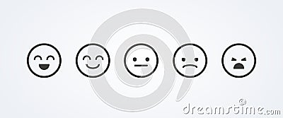 Vector illustration of satisfaction level. Range to assess the emotions of your content. Feedback in form of emotions. User experi Vector Illustration