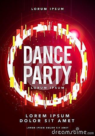 Vector Illustration dance party poster. Futuristic flyer template with glitch effect Vector Illustration