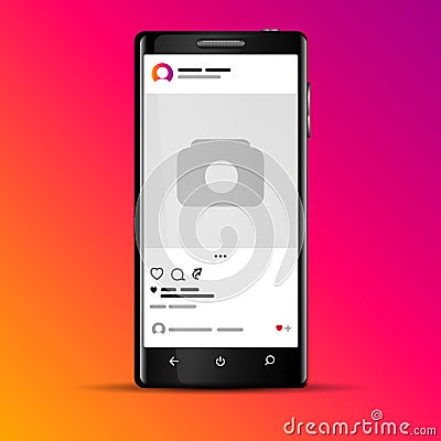 Vector Illustration Instagram Photo Design App Template On Smartphone Screen Vector Illustration