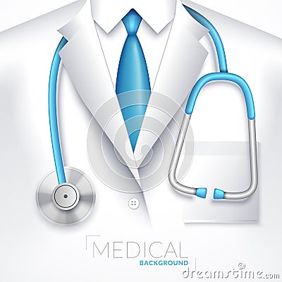 Vector Illustration With Close Up Of Doctor With Stethoscope. Medical Background. Vector Illustration