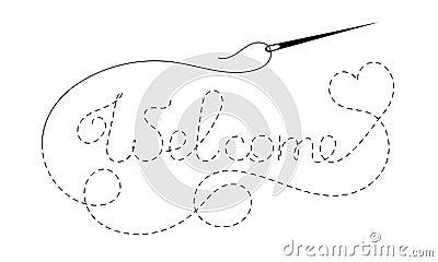 Silhouette of word `Welcome` and heart with interrupted contour Vector Illustration