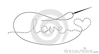 Silhouette of word `love` and heart with interrupted contour. Vector Illustration