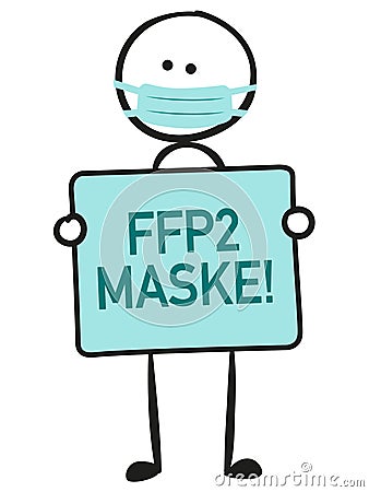 Stick figure with german translation for Wear FFP2 Mask, Maske tragen and the german acronym for AHAL - Abstand, Hygiene, Alltagsm Stock Photo