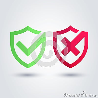 Vector Illustration Check And Cross Shield Icon Vector Illustration