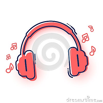 Modern Headphone Music Icon With Notes Vector Illustration