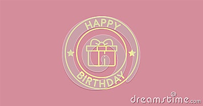 Happy Birthday typography minimal postcard. Text patch sticker. Gift icon. Holiday background. Round seal stamp logo. Quote Stock Photo