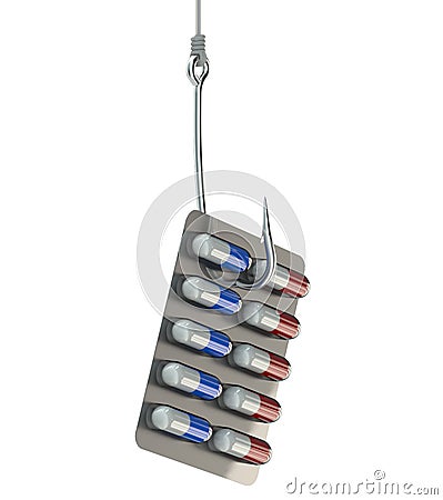 Drug addiction from pills concept, pills on hook Stock Photo