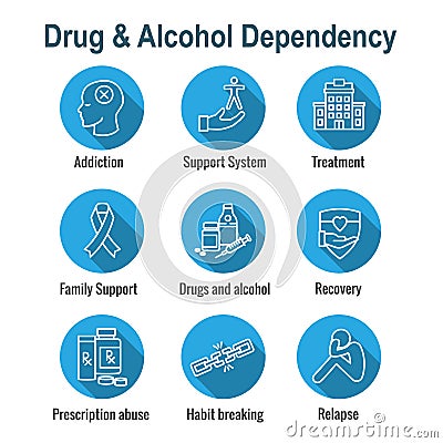 Drug & Alcohol Dependency Icon Set - support, recovery, and treatment Vector Illustration