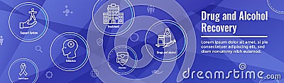 Drug and Alcohol Dependency Icon Set & Web Header Banner Vector Illustration