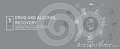 Drug and Alcohol Dependency Icon Set & Web Header Banner Vector Illustration