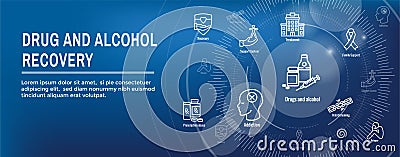 Drug and Alcohol Dependency Icon Set & Web Header Banner Vector Illustration