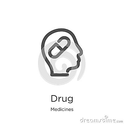 drug icon vector from medicines collection. Thin line drug outline icon vector illustration. Outline, thin line drug icon for Vector Illustration