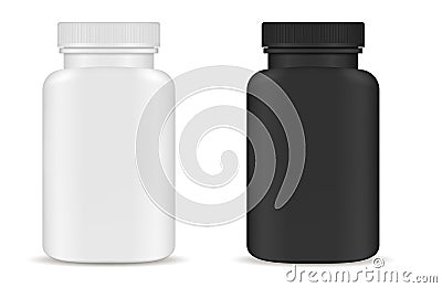 Drug medical bottles set. Black white 3d Vector Vector Illustration