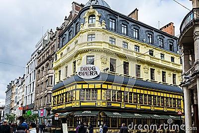 Drug Opera restaurant building in GrÃ©try street, Grand Place , in the old town in Brussels, Belgium Editorial Stock Photo