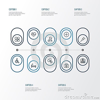 Drug Outline Icons Set. Collection Of Bed, Disabled Person, Tablets Vector Illustration