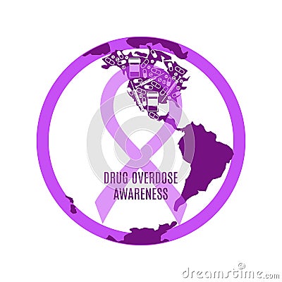Drug overdose awareness day concept with purple ribbon Vector Illustration