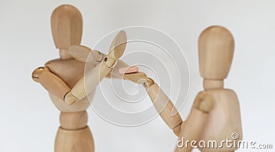 drug pill dealing taking series with wooden manikin figures Stock Photo